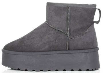 7905 СЕРЫЕ УТЕПЛЕННЫЕ СНЕЖНЫЕ БОТИНКИ НА ПЛАТФОРМЕ, ТОЛСТАЯ ПОДОШВА 39