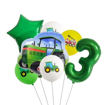 Zielony traktor balon na urodziny 3-letniego chłopca