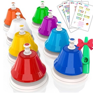 KLIK-DZWONKI naciskane, NUTY, kazoo, Hand Bells cymbałki naciskane KOLOROWE