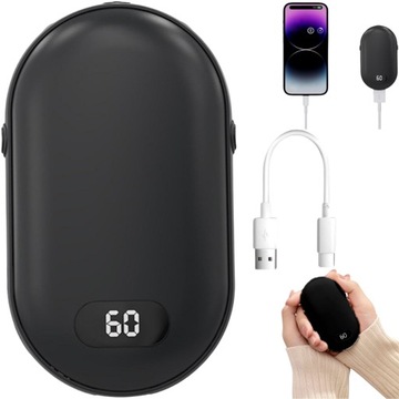 ELEKTRYCZNY OGRZEWACZ DO RĄK POWER BANK 2W1 USB PODGRZEWACZ DŁONI CZARNY