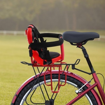 Красное заднее детское сиденье для велосипеда размером 36x52 см.