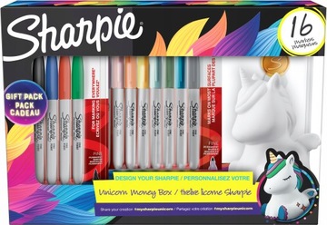 Markery Sharpie 16 szt + skarbonka jednorożec