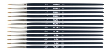 MILAN Pędzel cienki okrągły retuszerski syntetyczny nr 3/0 seria 301 12 szt