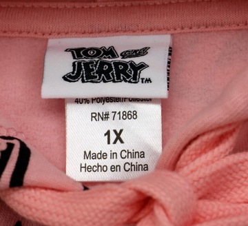 Bluza damska z kapturem Tom and Jerry r. 1X Plus Size Kot Mysz różowa