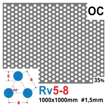 ЛИСТ ПЕРФОРИРОВАННЫЙ 1000 x 1000 OC 1,5 мм Rv 5 - 8