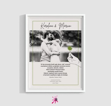 ПЕРСОНАЛИЗИРОВАННЫЙ ПОСТЕР ПОДАРОК ​​СВАДЕБНЫЕ ИМЕНА+ДАТА+ФОТО ПАР+РАМКА ПОЖЕЛАНИЯ 30х40