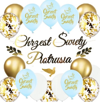 Balony na CHRZCINY zestaw dekoracji CHRZEST + IMIĘ