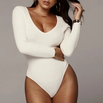 Women Casual Knitted Bandage Bodysuit Elegant Long