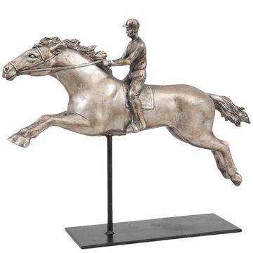 FIGURKA KOŃ SREBRNA JEŹDZIEC NA KONIU 40x33x10cm