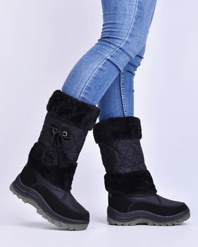 ЖЕНСКАЯ ЗИМНЯЯ ОБУВЬ ВЫСОКИЕ СНЕЖНЫЕ БОТИНКИ НА ТЕПЛОМ МЕХЕ ЧЕРНЫЕ