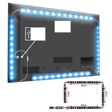 ПОДСВЕТКА ТЕЛЕВИЗОРА RGB СВЕТОДИОДНАЯ ЛЕНТА 4x 50см ПУЛЬТ USB