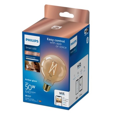 Żarówka LED E27 G95 7W = 50W Filament Bursztynowa SMART WiFi Philips WiZ
