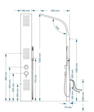 ДУШЕВАЯ ПАНЕЛЬ, БЕЛЫЙ ГИДРОМАССАЖ, СМЕСИТЕЛЬ, СВЕТОДИОДНОЕ ОСВЕЩЕНИЕ