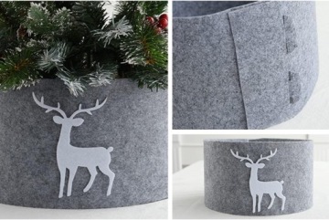 Крышка для цветочного горшка из фетра ПОДСТАВКА ДЛЯ РОЖДЕСТВЕНСКОЙ ЁЛКИ СЕРАЯ С ВОРОТНИКОМ ОЛЕНЬЯ M