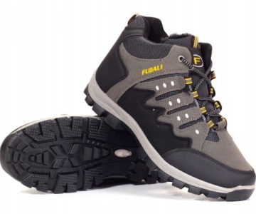 BUTY ZIMOWE MĘSKIE CZARNE SPORTOWE OCIEPLANE TREKKINGOWE