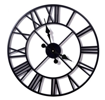 ZEGAR ŚCIENNY 50cm WISZĄCY DO SALONU LOFT CZARNY