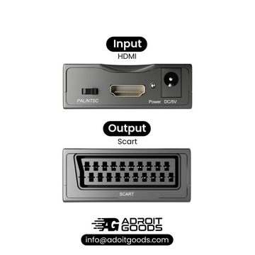 Адаптер AdroitGoods HDMI-SCART — с кабелем питания — преобразователь