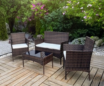 КОМПЛЕКТ САДОВОЙ МЕБЕЛИ ИЗ РОТАНГА ДОСУГ ДИВАН СТОЛ RENO II КОРИЧНЕВЫЙ