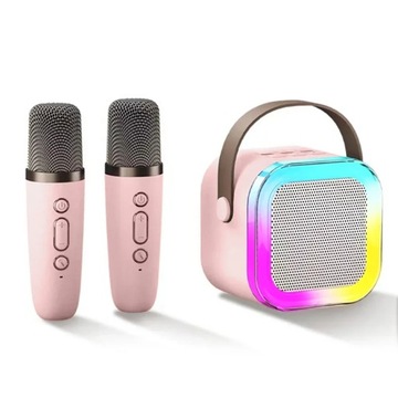 Набор для караоке: 2 микрофона + беспроводной розовый динамик Bluetooth