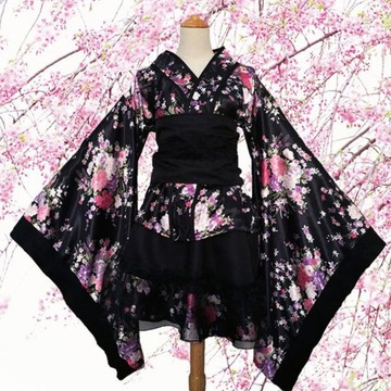 Japońska Sukienka Cosplay Kimono S-Black