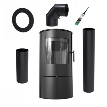 Koza piec ROLLO Ø 150 7 kW BLACK + ZESTAW MONTAŻOWY