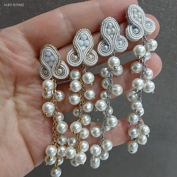 СВАДЕБНЫЕ СЕРЬГИ длинные сутажные жемчужины цвета слоновой кости 9