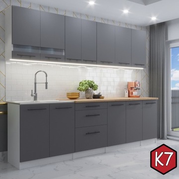 Meble kuchenne z BLATEM - 2,6 m - FLIP szary [M1-K7]