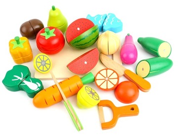 Деревянные ФРУКТЫ И ОВОЩИ ДЛЯ НАРЕЗКИ на деревянной коробке МАГНИТ XXL набор