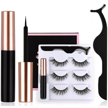 3x ORYGINALNE rzęsy magnetyczne DŁUGIE pęseta + eyeliner + box ZESTAW RZĘS