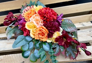 JESIENNY KOMPLET Wiązanka + BUKIET Stroik Sztuczne KWIATY na Cmentarz Grób