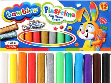 BAMBINO Szkolna PLASTELINA 12 KOLORÓW + złota i srebrna