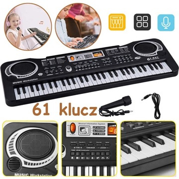 PIANINO CYFROWE 61 KLAWISZY, Z MINI MIKROFONEM DLA DZIECI, 6 PREZENTACJAMI