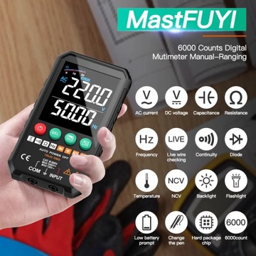 MASTFUYI Профессиональный высокоточный цифровой мультиметр 6000 отсчетов 1000 В переменного и постоянного тока