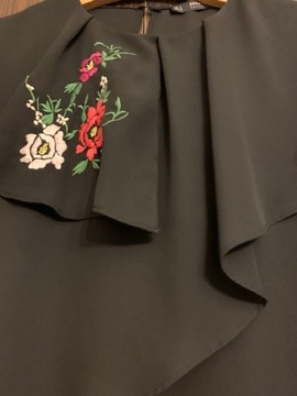 Zara bluzka damska S czarna z haftem w kwiaty