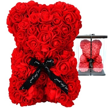 Miś z róż 25cm z płatków róż Rose Bear + PUDEŁKO