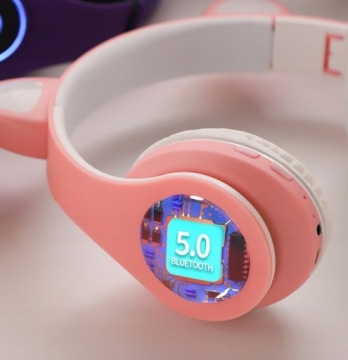 СВЕТОДИОДНЫЕ НАУШНИКИ РОЗОВЫЕ КОШАЧЬИ УШИ + РОЗОВЫЙ УМНЫЙ РЕМЕСЛ - СОВРЕМЕННЫЕ ЧАСЫ