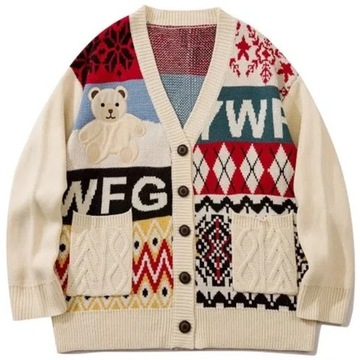 Autumn Bear Embroidery Cardigan Sweater for Men 20
