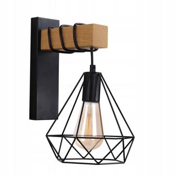 Lampa KINKIET ŚCIENNY drewniany LOFT metal czarna