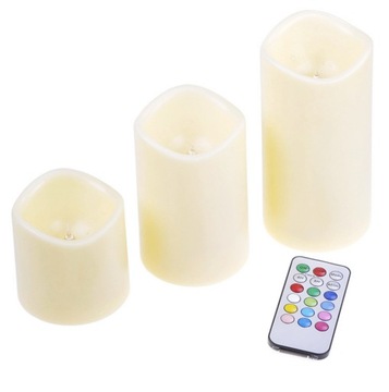 ŚWIECE WOSKOWE LED RGB KOLOROWE ŚWIECZKI Z PILOTEM 3x SWIECE NA BATERIE