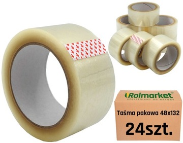 TAŚMA PAKOWA klejąca BEZBARWNA TRANSPARENT kauczuk BEZBARWNA 48x132y 24 szt