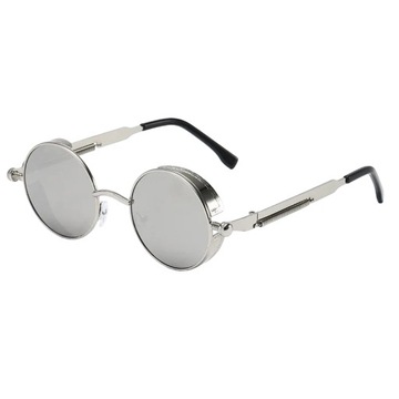 Okulary przeciwsłoneczne Steampunk UV400 retro okrągłe Szare szkło