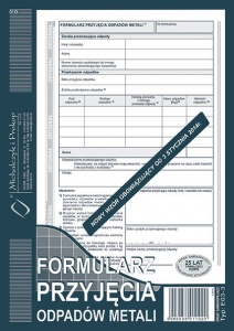 Druk Formularz przyjęcia odpadów E03-3