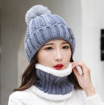 ЖЕНСКИЙ ЗИМНИЙ КОМПЛЕКТ Шапка-двойка, утеплитель для шеи, водолазка, ТЕПЛЫЙ БЕЖЕВЫЙ