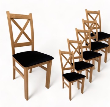 6x Krzesło tapicerowane Krzyżak Dąb Craft + Czarny