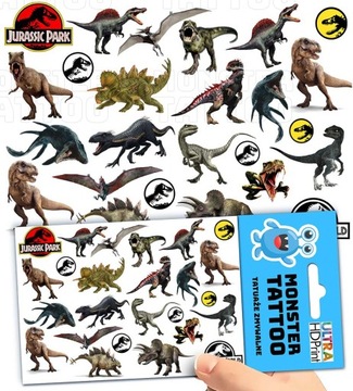 TATUAŻE ZMYWALNE TYMCZASOWE DLA DZIECI DZIECIĘCE JURASSIC WZORY ORYGINALNE