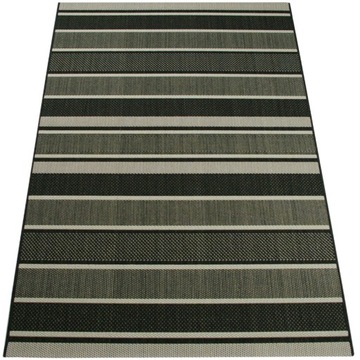 DYWAN SZNURKOWY NA TARAS PŁASKOTKANY PATIO ZEWNĘTRZNY CZARNE PASY 140X200