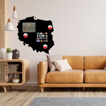 Металлическая доска Карта Польши для ТУРИСТИЧЕСКИХ МАГНИТОВ от Travel Black 75см