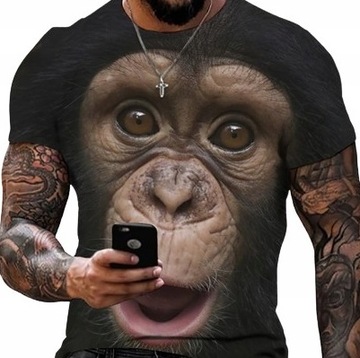 MODNY T-SHIRT MĘSKI KOSZULKA FULLPRINT 3D MAŁPA MONKEY XL
