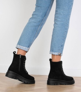 7728 ЧЕРНЫЕ ЗАМШЕВЫЕ БОТИНКИ НА ПЛАТФОРМЕ TRAPERS 40