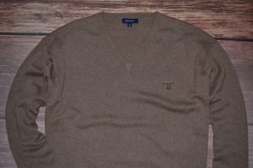 GANT BAWEŁNIANY SWETER BROWN LABEL V-NECK MEN 2XL